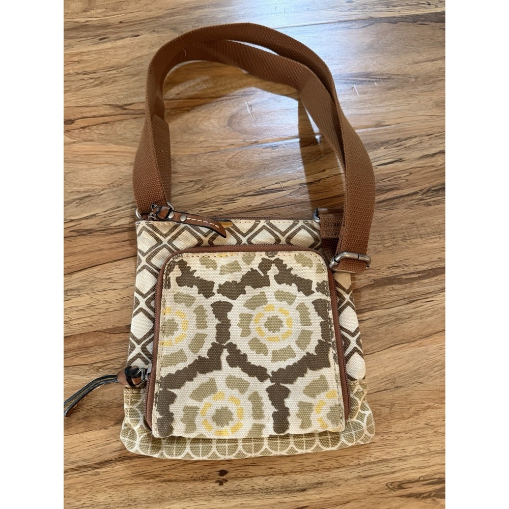 Fossil Vintage Crossbody Tan, Beige & Green Small Geometric Design Earth Tones